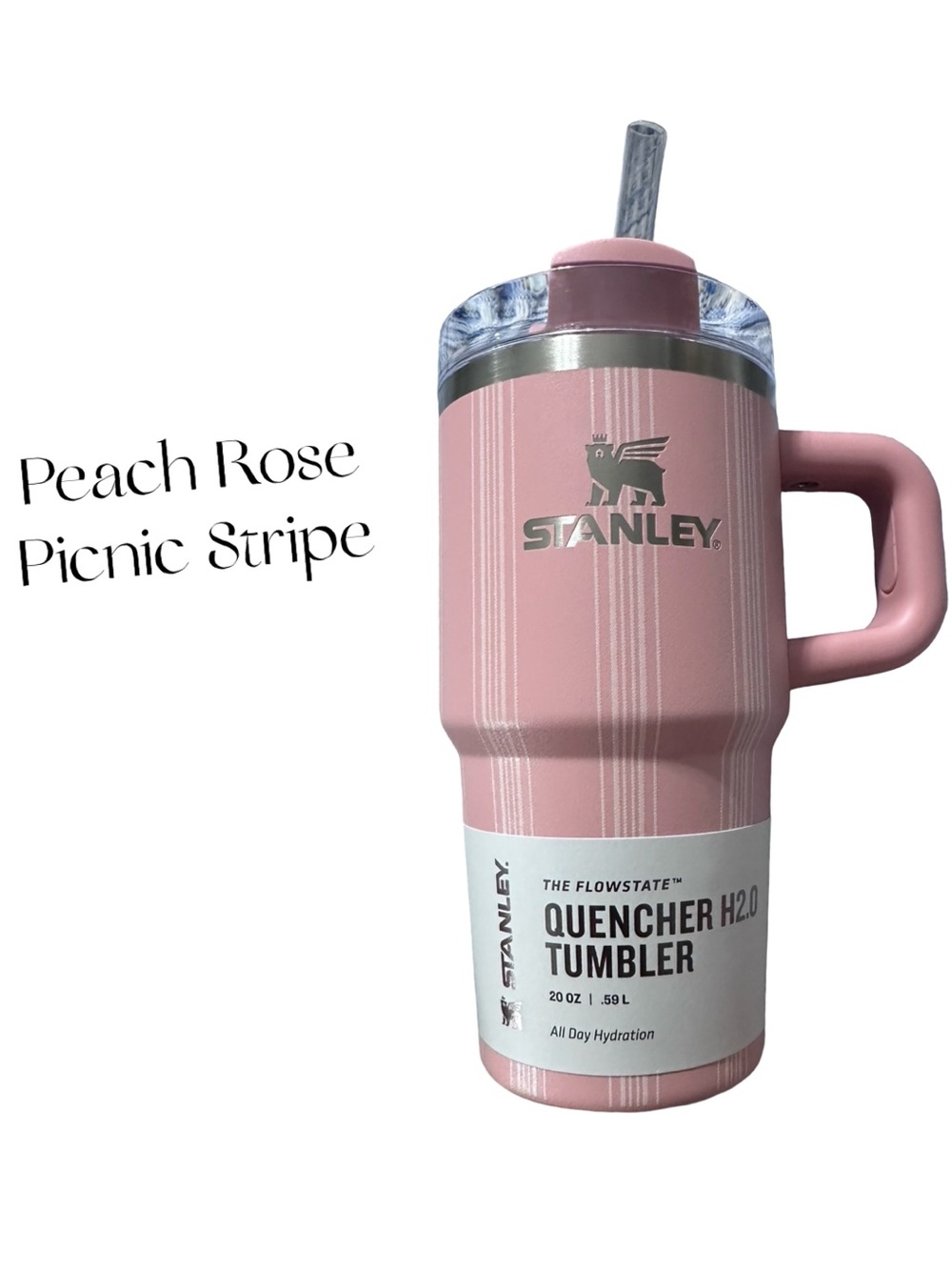 Stanley Quencher 20 oz “Peach Rose Picnic Stripe”